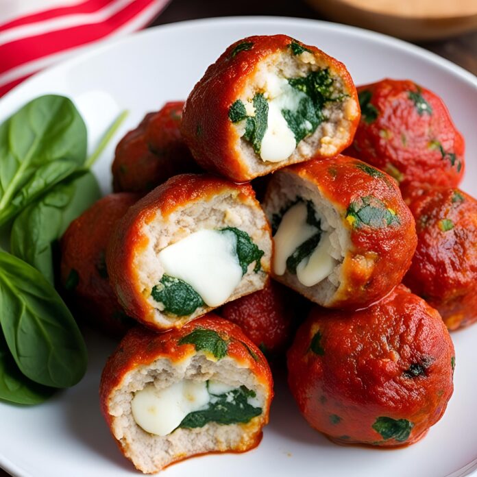 Spinach Garlic Mozzarella Stuffed Meatballs Recipe
