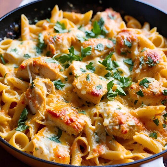 Cheesy Garlic Parmesan Chicken Pasta Skillet Recipe