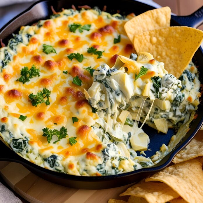 Cheesy Skillet Spinach Artichoke Dip Recipe