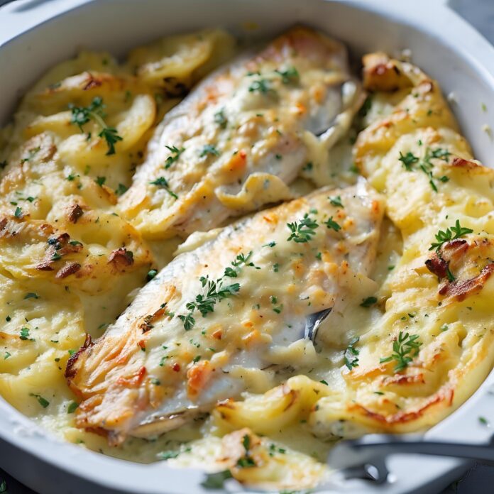 Creamy Baked Fish on Potato Gratin Recipe