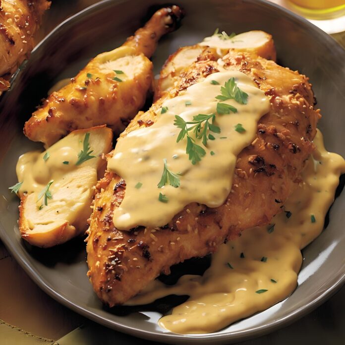 Pretzel Chicken with Mustard-Cheddar Sauce Recipe