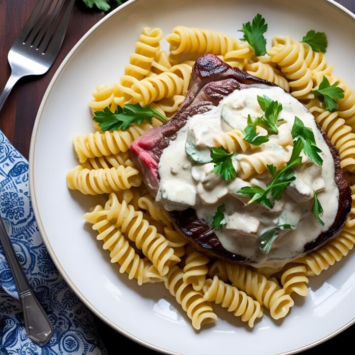 Steak Alfredo with Fusilli Recipe