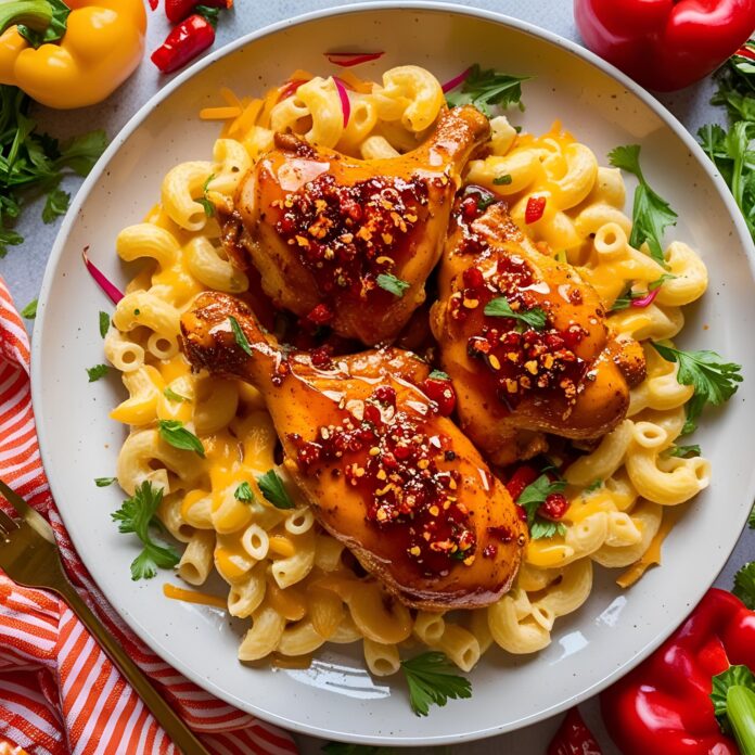 Sweet and Spicy Honey Pepper Chicken with Cheesy Mac Recipe