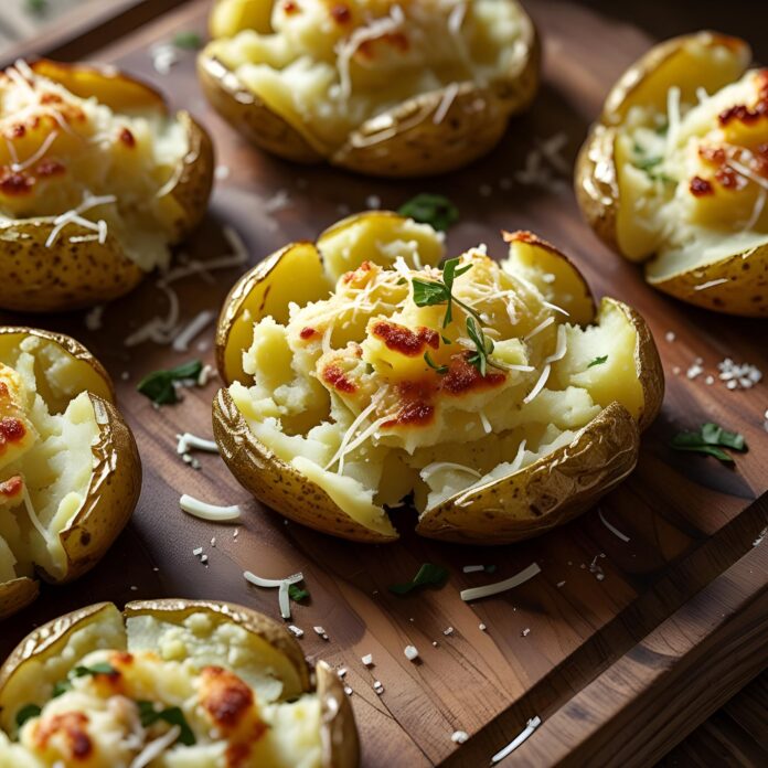 Baked Smashed Potatoes With Garlic and Parmesan Recipe