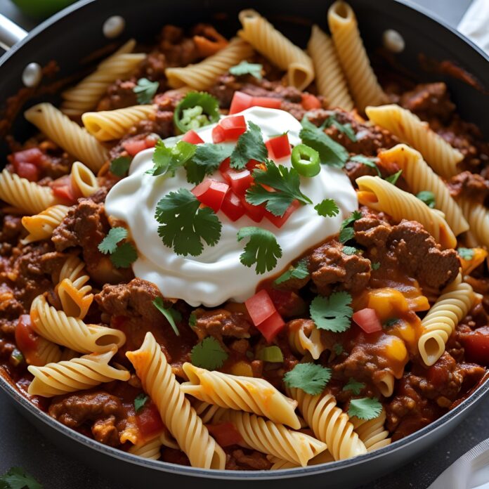 Beef Enchilada Pasta One-Pan Meal Recipe