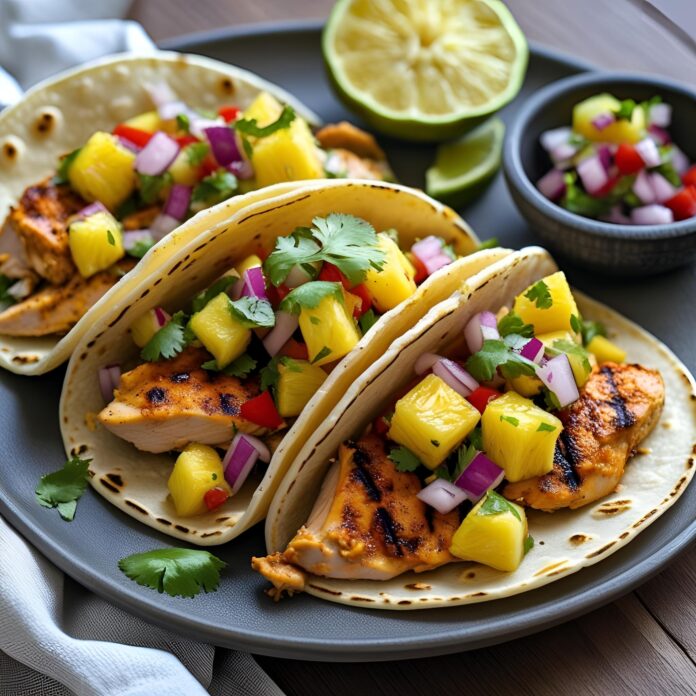 Chili Lime Chicken Tacos with Grilled Pineapple Salsa Recipe