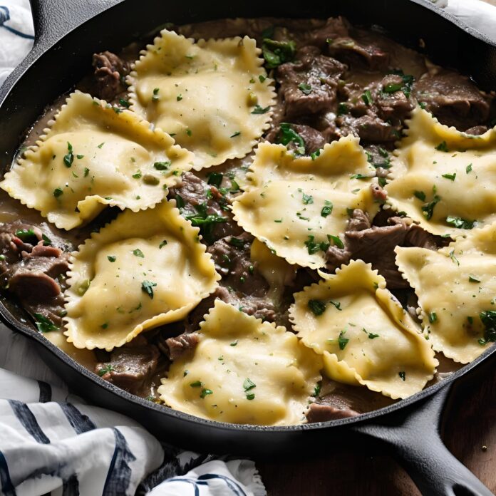One-Skillet Garlic Butter Steak and Cheese Ravioli Recipe