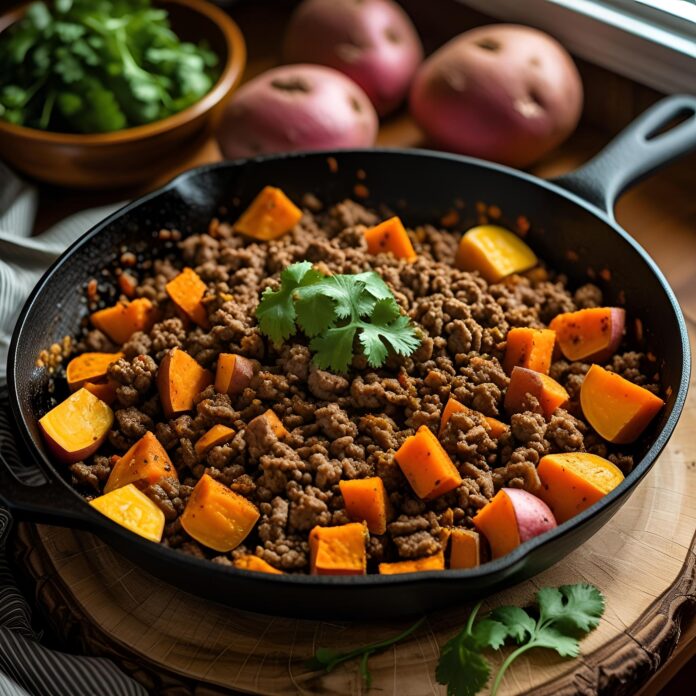Southwest Ground Beef and Sweet Potato Skillet Recipe