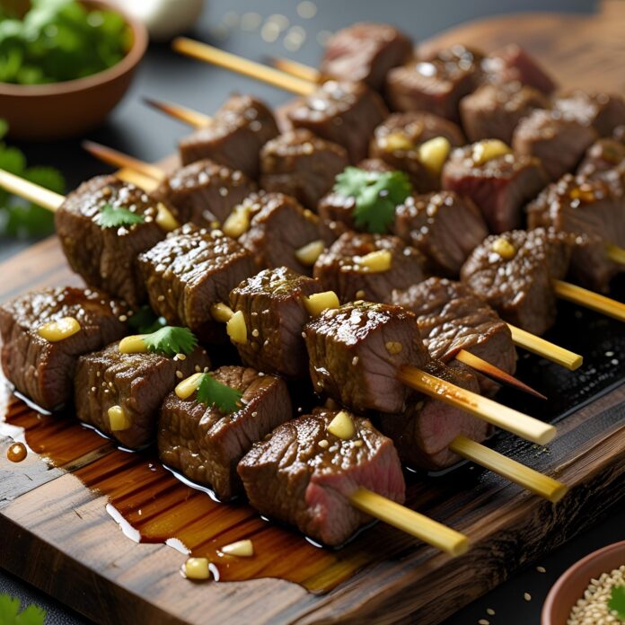 Asian Garlic Steak Skewers Recipe