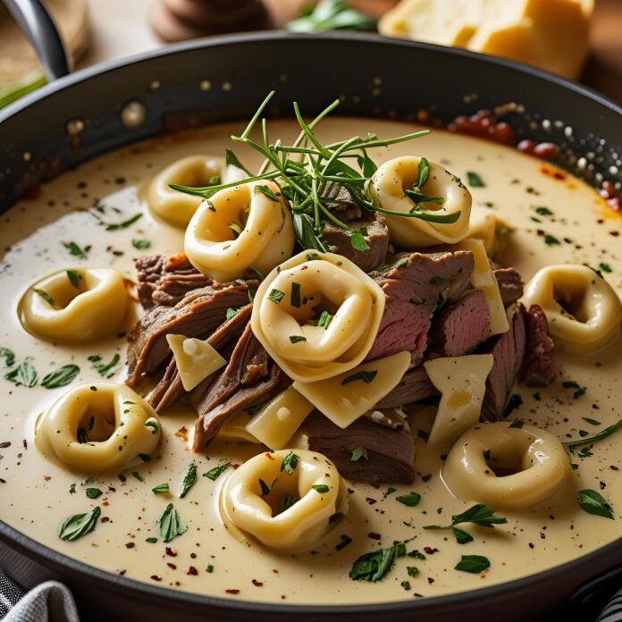 Cheesesteak Tortellini in Rich Provolone Sauce Recipe