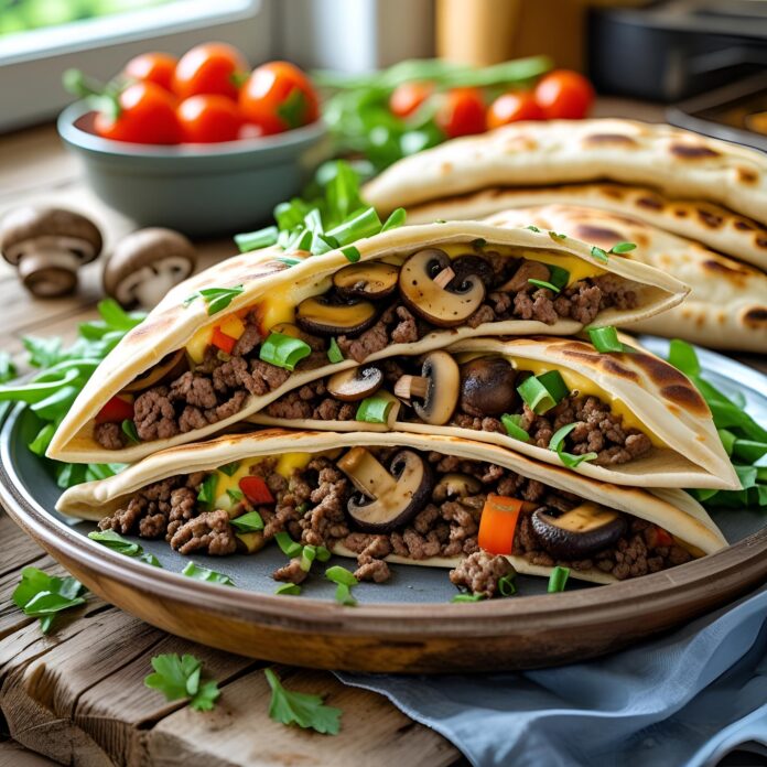 Cheesy Beef and Mushroom Pita Pockets Recipe