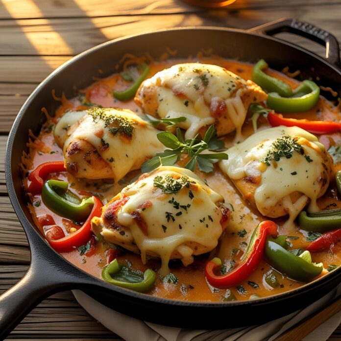 Cheesy Chicken and Bell Pepper Skillet Recipe