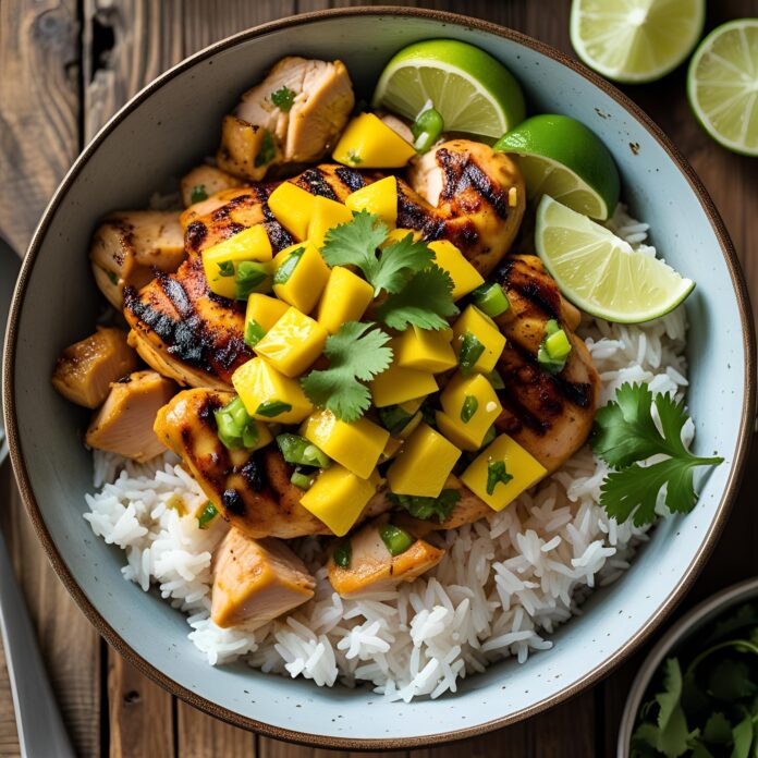 Chicken Bowls with Mango Salsa and Coconut Rice Recipe