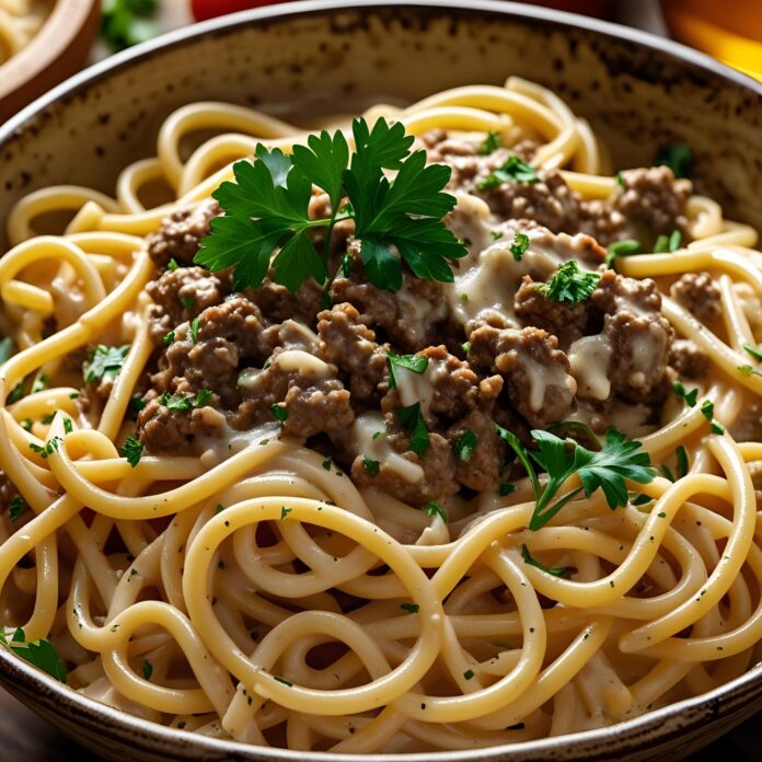 Creamy Italian Spaghetti and Ground Beef One Pot Meal Recipe