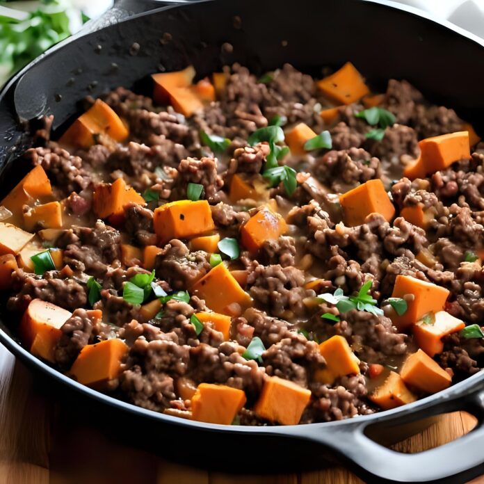 Ground Beef and Sweet Potatoes Skillet Recipe