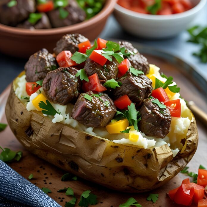 Hearty Steak Bites on Loaded Baked Potatoes Recipe