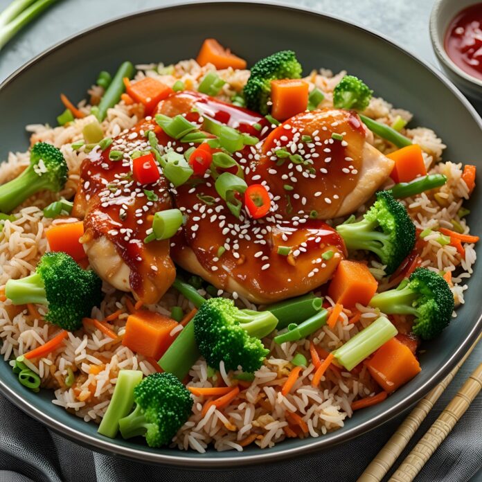 Hibachi Chicken with Fried Rice and Vegetables Recipe