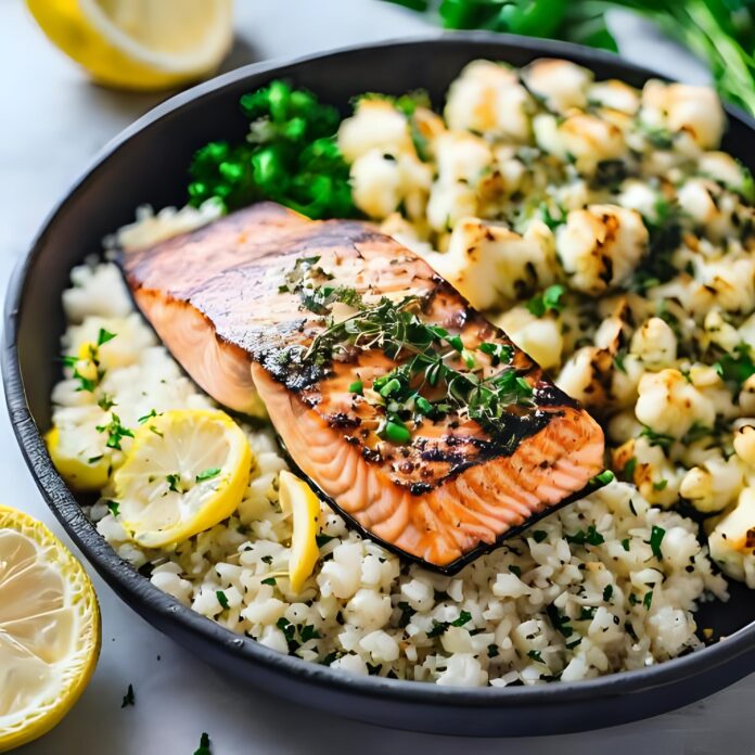 Lemon Thyme Grilled Salmon Cauliflower Rice Recipe
