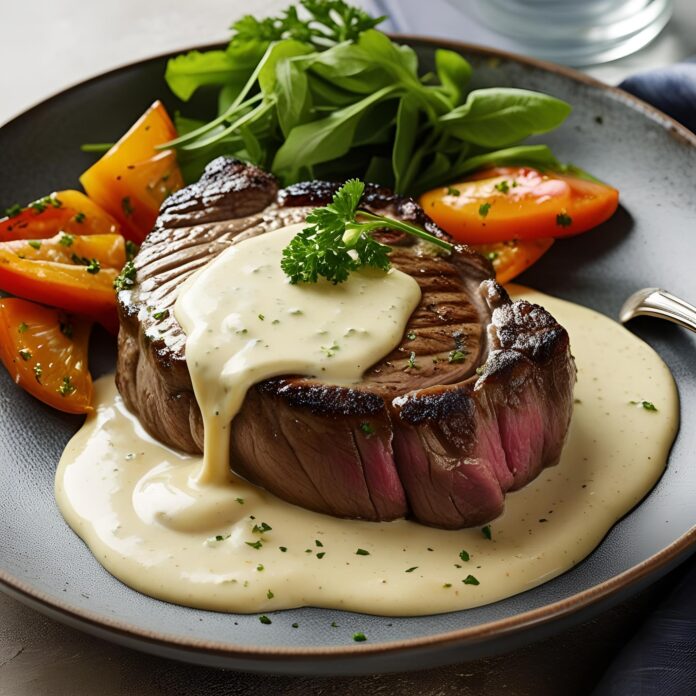 Steak with Bourbon Garlic Cream Sauce Recipe