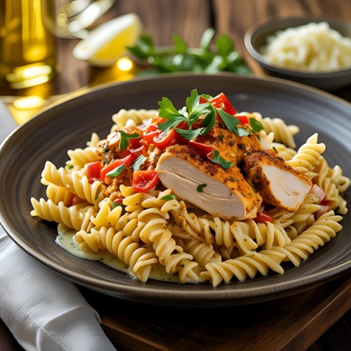 Creamy Cajun Chicken Rotini with Garlic Mozzarella Sauce Recipe