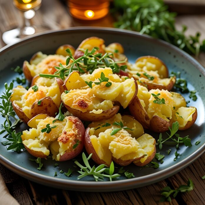 Crispy Garlic Butter Parmesan Smashed Potatoes Recipe
