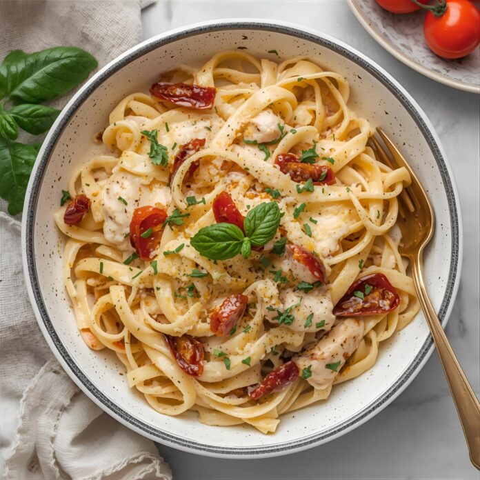 Fettuccine Alfredo with Chicken, and Sundried Tomatoes Recipe