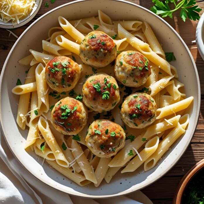 Garlic Butter Chicken Balls with Creamy Parmesan Pasta Recipe