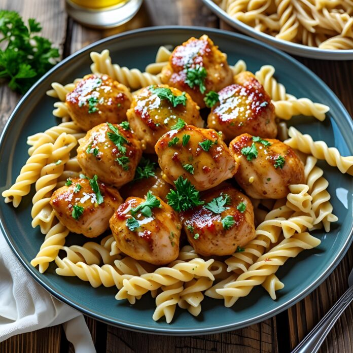 Garlic Butter Chicken Bites Recipe with Spicy Cajun Alfredo Twisted Pasta Recipe