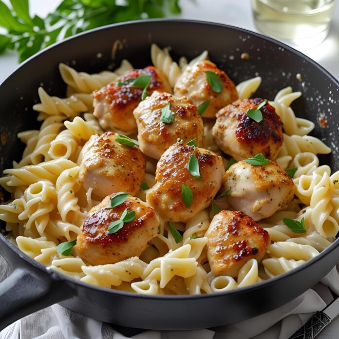 Garlic Butter Chicken Bites with Creamy Pasta Recipe
