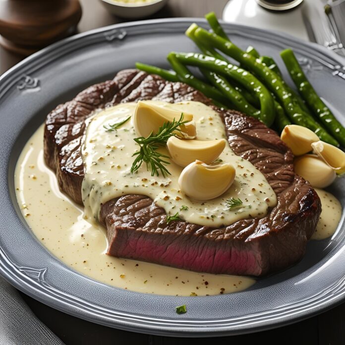 Juicy Steak with Creamy Garlic Sauce Recipe