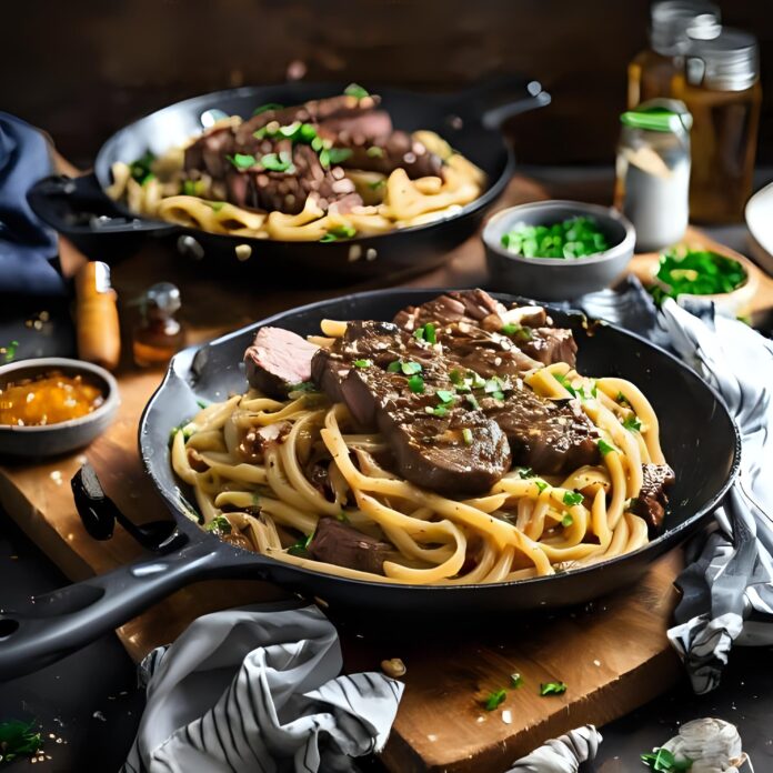 One-Pan Spicy Honey Garlic Steak Pasta Recipe