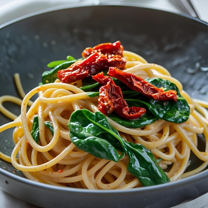 Spaghetti with Spinach and Sun-Dried Tomato Cream Sauce Recipe
