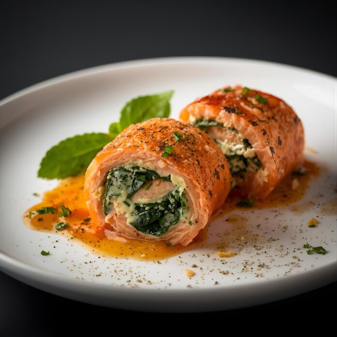 Spinach Feta Stuffed Salmon Pinwheels Recipe