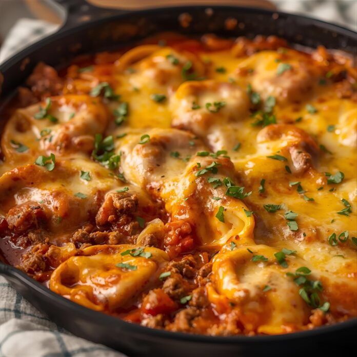 Cheesy Beef Enchilada Tortellini Skillet Recipe