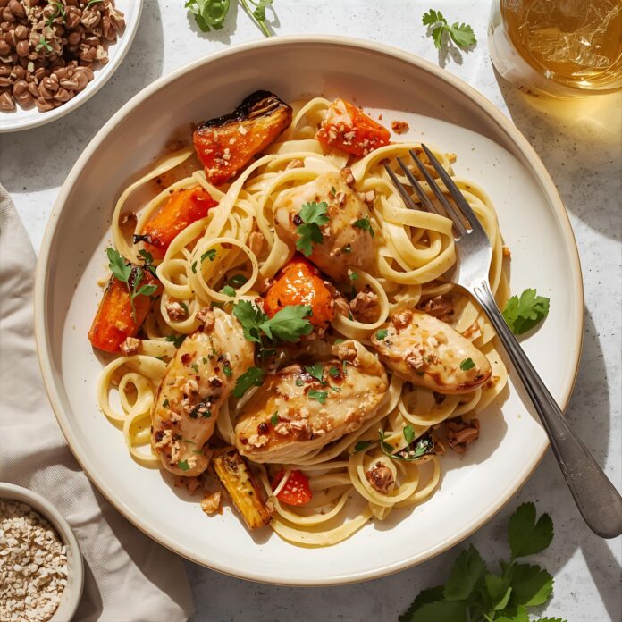 Chicken Fettuccine with Roasted Vegetables Recipe