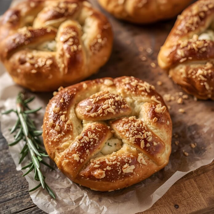 Mozzarella Stuffed Rosemary Parmesan Soft Pretzels Recipe