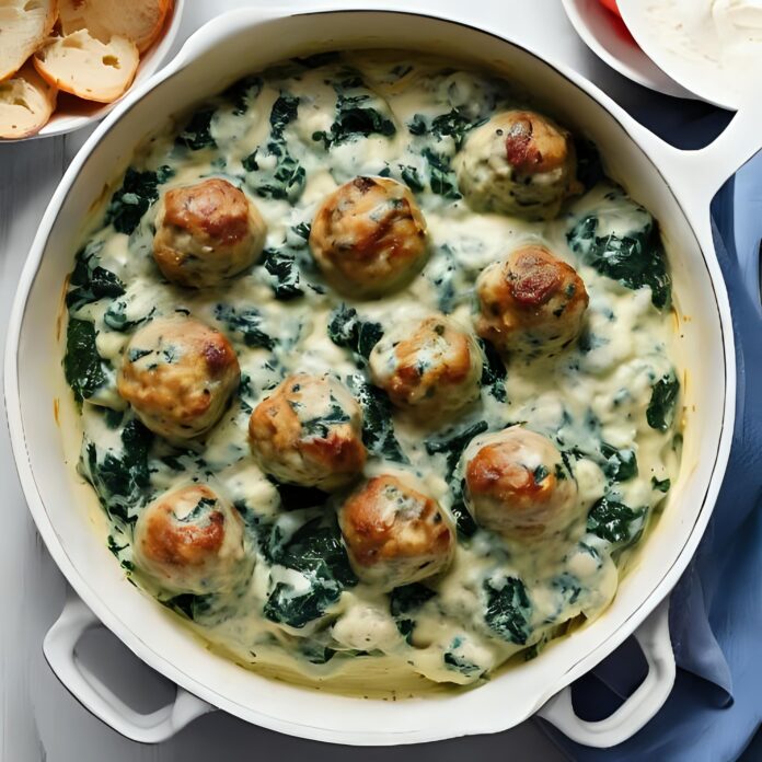 Southern Baked Chicken Ricotta Meatballs with Spinach Alfredo Recipe