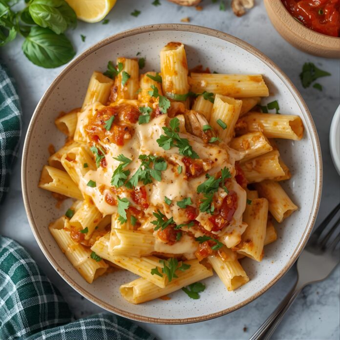 Spicy Cajun Chicken Rigatoni with Creamy Mozzarella Alfredo Recipe
