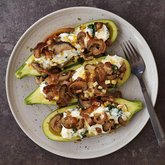 Spinach, Mushroom, and Ricotta Stuffed Zucchini Boats Recipe