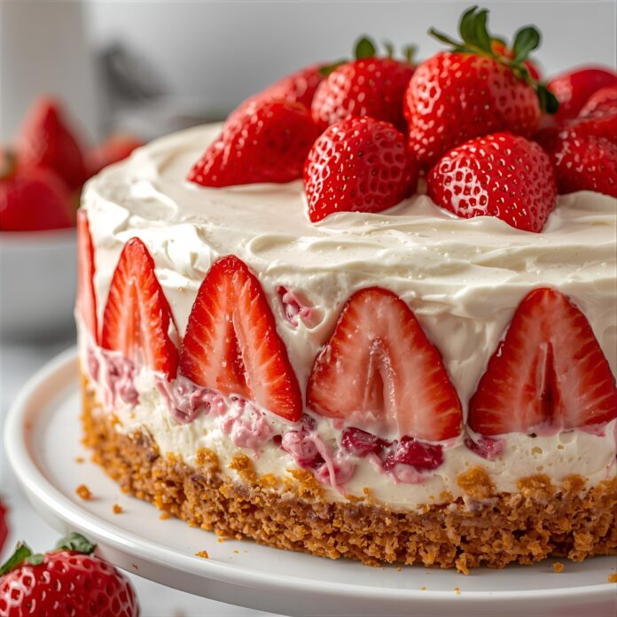 Strawberries and Cream Cheesecake Cake Recipe