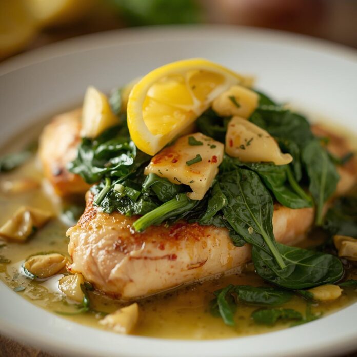 Chicken with Lemon Butter, Spinach, and Artichokes Recipe