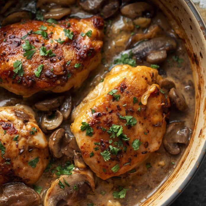 Creamy Garlic Mushroom Chicken Thighs Recipe