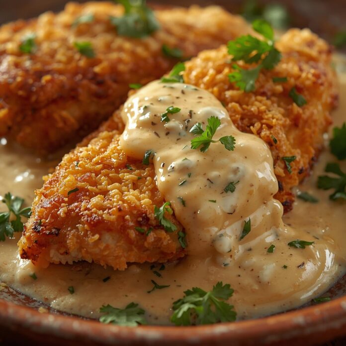 Crispy Parmesan Chicken with Garlic Cream Sauce Recipe