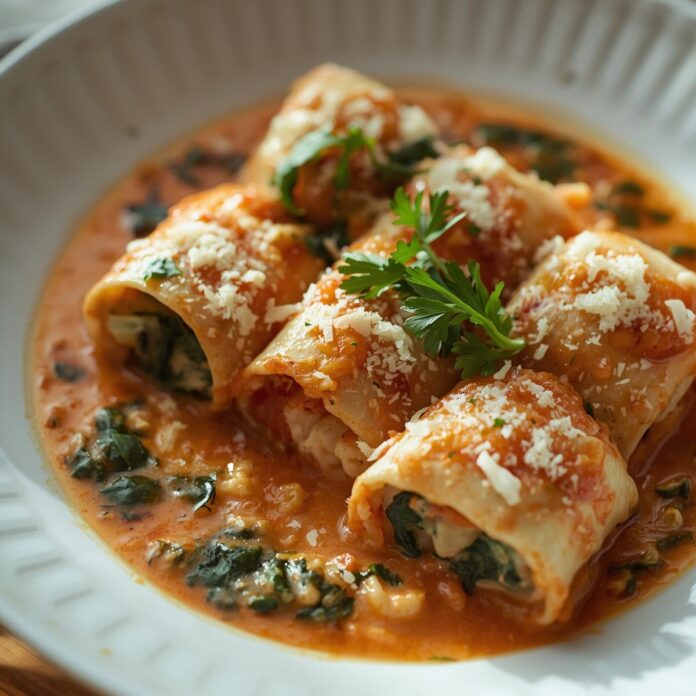 Shrimp and Spinach Stuffed Pasta Rolls Recipe