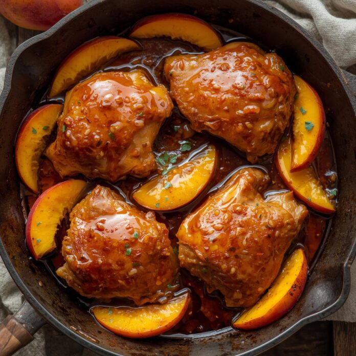 Skillet Hot Honey Peach Chicken Thighs Recipe