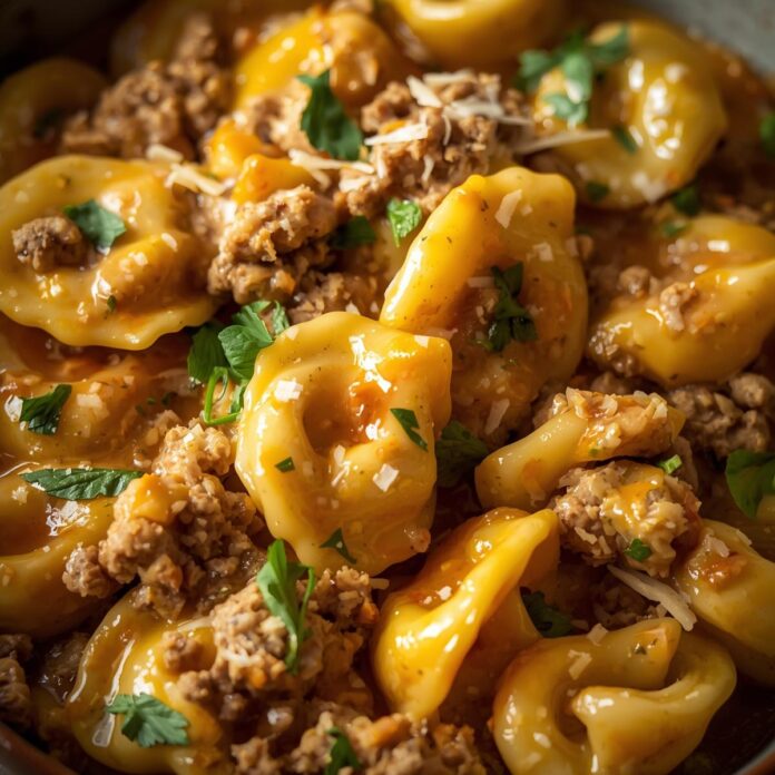 30-Minute Creamy Tortellini Pasta With Ground Turkey