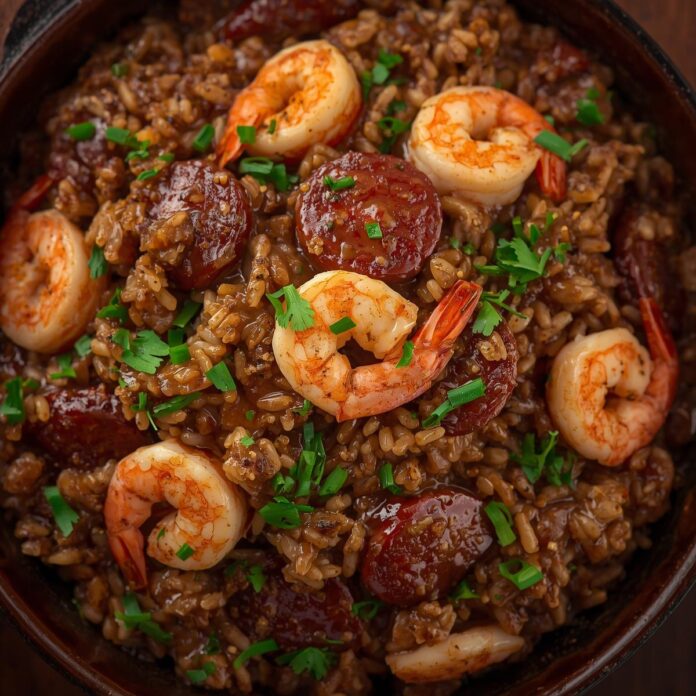 Cajun Dirty Rice with Shrimp and Sausage