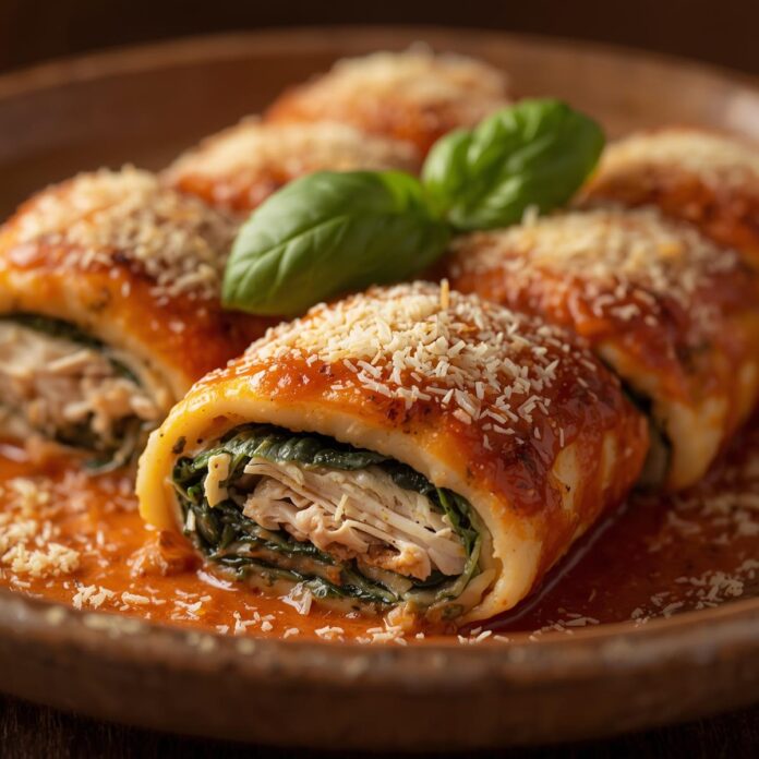 Chicken Spinach Lasagna Roll Ups