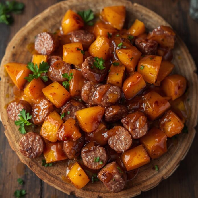 Sausage and Sweet Potatoes with Honey Garlic Sauce
