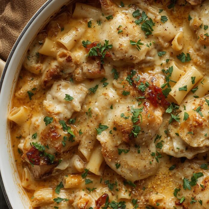 Garlic Parmesan Chicken Pasta Bake